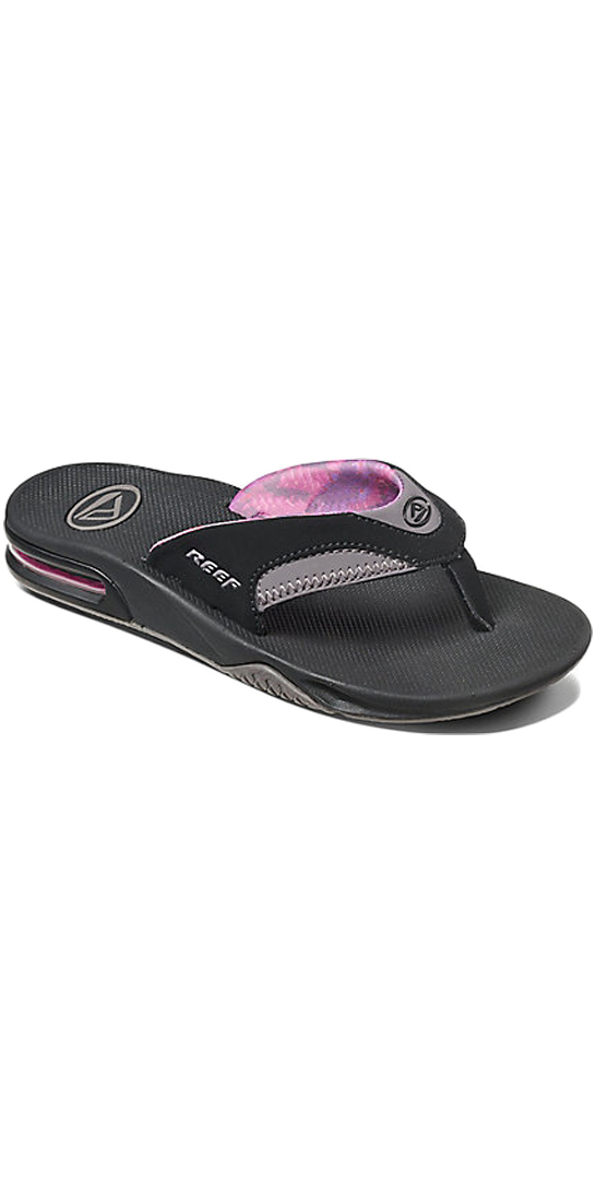 2023 Reef Womens Fanning Bottle Opener Flip Flops BLACK GREY